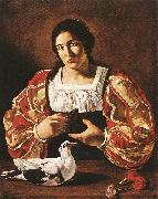 CECCO DEL CARAVAGGIO Woman with a Dove sdv Spain oil painting artist